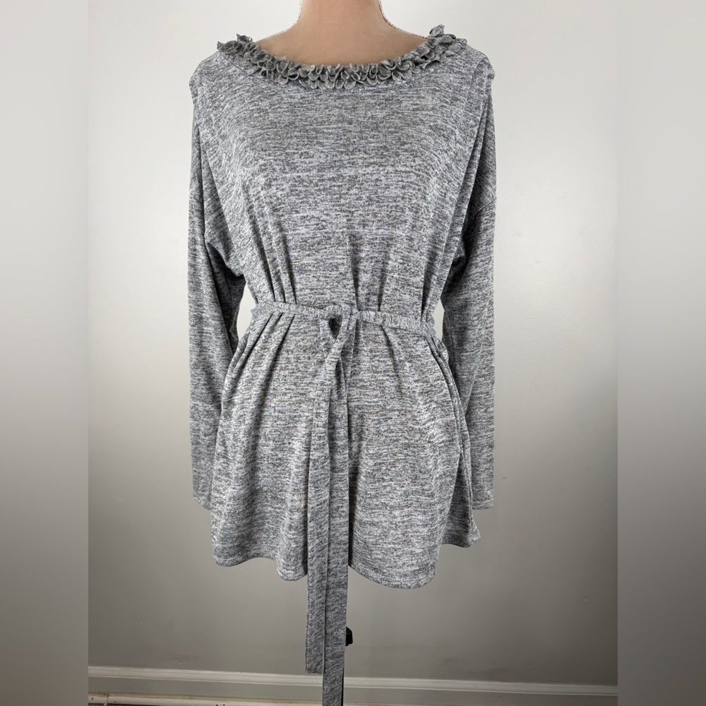 Dana Buchman Gray Heather Knit Top with Tie Detail